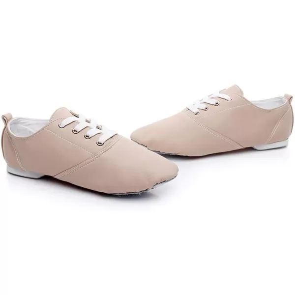 JUODVMP Womens Leather Upper and Suede Split Sole Jazz Ballet Yoga Dance ShoesModel TJDBPUFBJSBeige