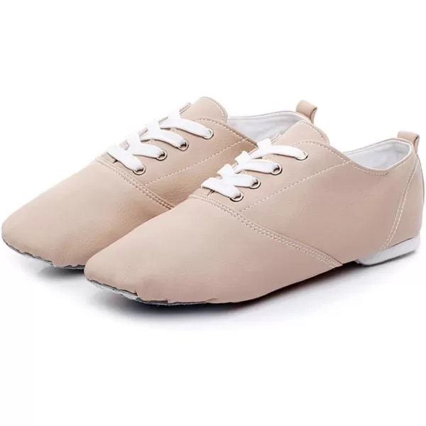 JUODVMP Womens Leather Upper and Suede Split Sole Jazz Ballet Yoga Dance ShoesModel TJDBPUFBJSBeige