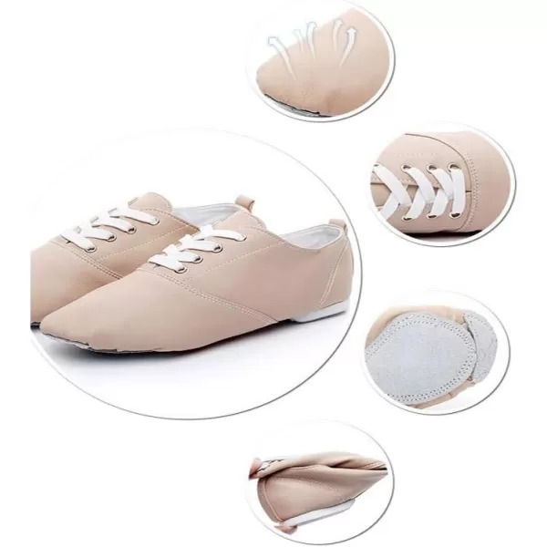 JUODVMP Womens Leather Upper and Suede Split Sole Jazz Ballet Yoga Dance ShoesModel TJDBPUFBJSBeige