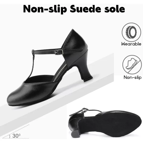 JUODVMP Womens Professional Latin Ballroom Dance Shoes Closed Toe Ladies TStrap Modern Dance Pump Shoes Model YCL272Black
