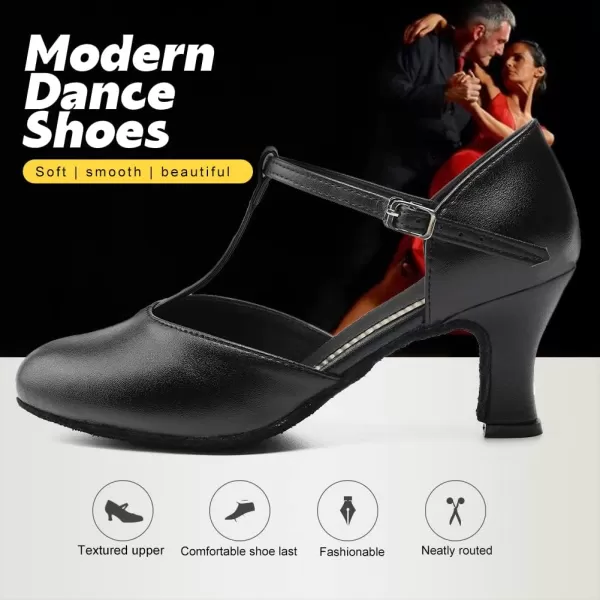 JUODVMP Womens Professional Latin Ballroom Dance Shoes Closed Toe Ladies TStrap Modern Dance Pump Shoes Model YCL272Black236inch Heelkm301