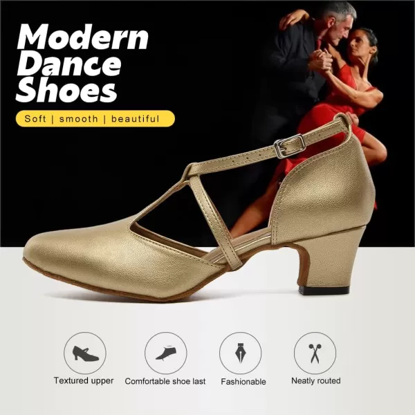 JUODVMP Womens Professional Latin Ballroom Dance Shoes Closed Toe Ladies TStrap Modern Dance Pump Shoes Model YCL272Gold