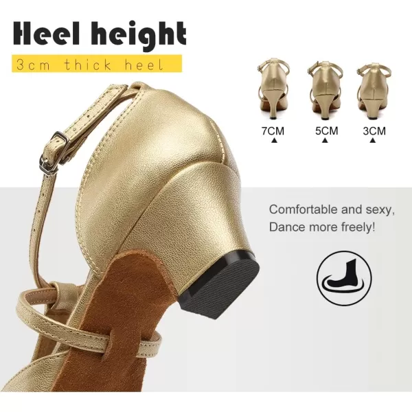 JUODVMP Womens Professional Latin Ballroom Dance Shoes Closed Toe Ladies TStrap Modern Dance Pump Shoes Model YCL272Gold