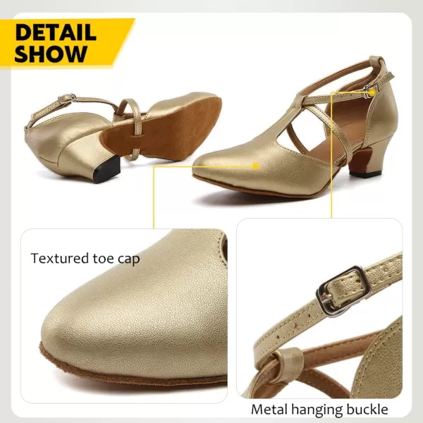 JUODVMP Womens Professional Latin Ballroom Dance Shoes Closed Toe Ladies TStrap Modern Dance Pump Shoes Model YCL272Gold