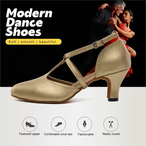 JUODVMP Womens Professional Latin Ballroom Dance Shoes Closed Toe Ladies TStrap Modern Dance Pump Shoes Model YCL272Gold236inch Heelsl272