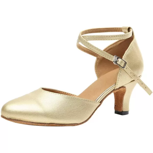 JUODVMP Womens Professional Latin Ballroom Dance Shoes Closed Toe Ladies TStrap Modern Dance Pump Shoes Model YCL272L246gold3 Heel