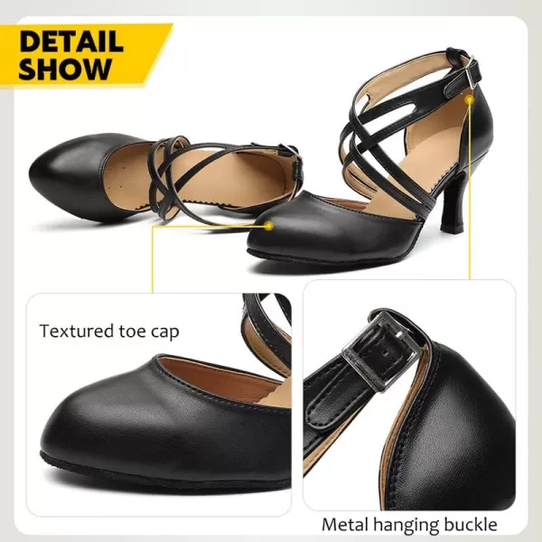 JUODVMP Womens Professional Latin Ballroom Dance Shoes Closed Toe Ladies TStrap Modern Dance Pump Shoes Model YCL272L7161black3 Inch Heel