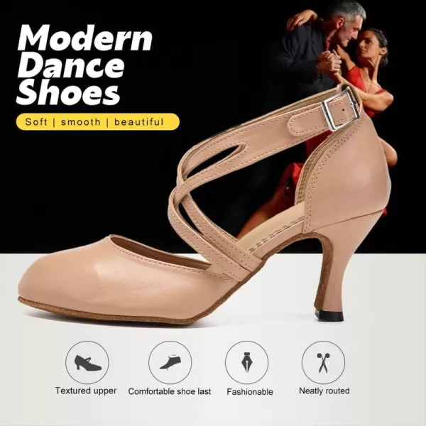 JUODVMP Womens Professional Latin Ballroom Dance Shoes Closed Toe Ladies TStrap Modern Dance Pump Shoes Model YCL272L7161nude3 Inch Heel