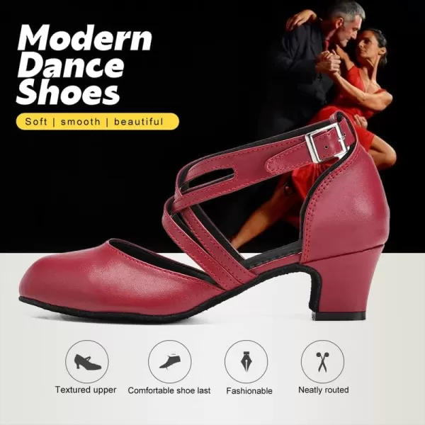 JUODVMP Womens Professional Latin Ballroom Dance Shoes Closed Toe Ladies TStrap Modern Dance Pump Shoes Model YCL272L7161red15 Inch Heel