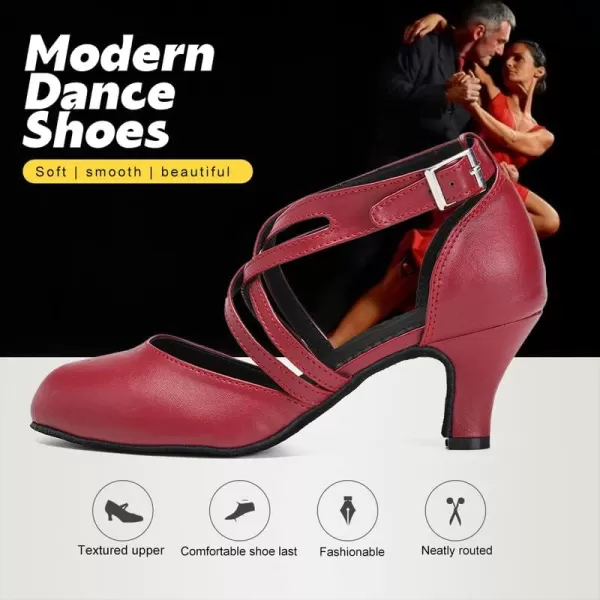 JUODVMP Womens Professional Latin Ballroom Dance Shoes Closed Toe Ladies TStrap Modern Dance Pump Shoes Model YCL272L7161red23 Inch Heel