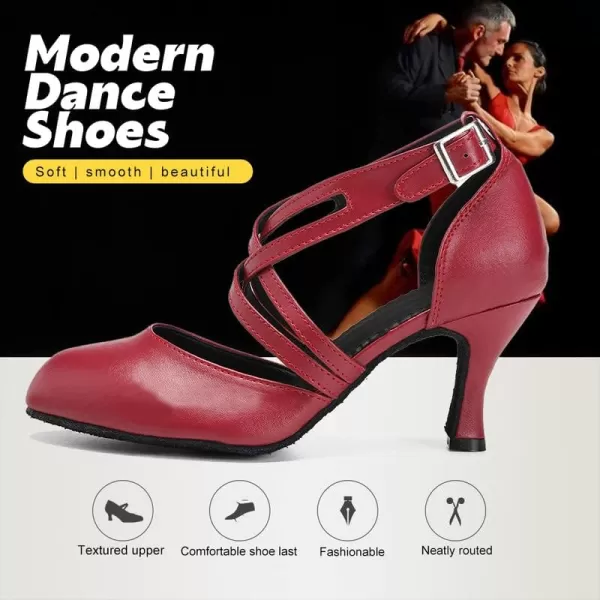 JUODVMP Womens Professional Latin Ballroom Dance Shoes Closed Toe Ladies TStrap Modern Dance Pump Shoes Model YCL272L7161red3 Inch Heel