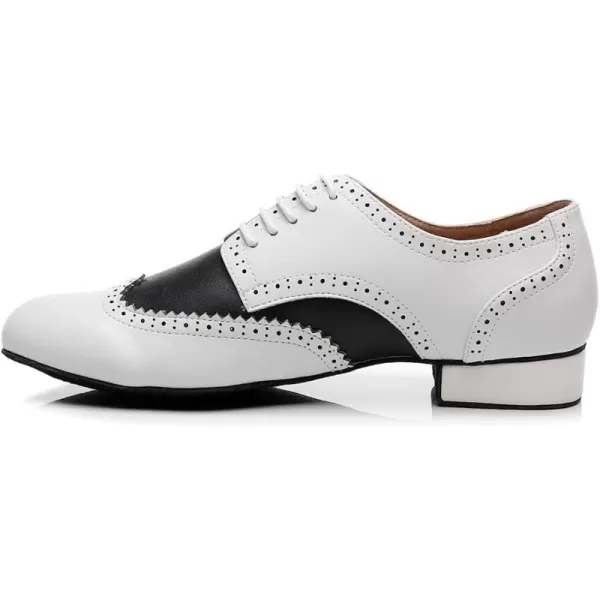 JUODVMP Mens Latin Dance Shoes Breathable 1 Standard Heel Leather Ballroom Tango Dancing Shoes Model 401Qjw9012whitesuede Full Sole