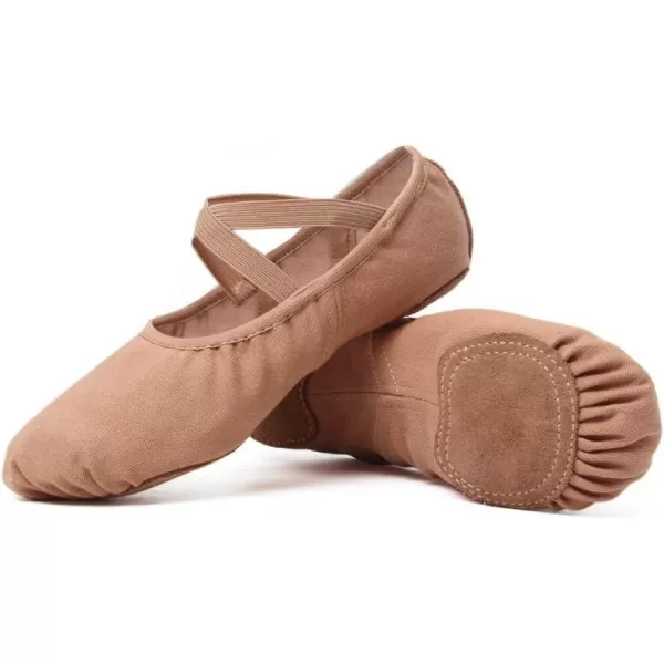 JUODVMP Stretch Canvas Ballet Shoes for GirlsToddlersKidsWomen Ballet Slippers Ballet Flats Yoga Dance ShoesModel TJBLBrown