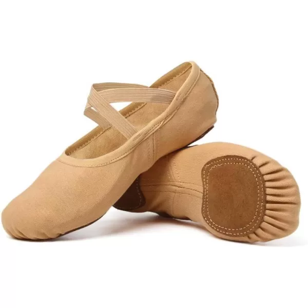 JUODVMP Stretch Canvas Ballet Shoes for GirlsToddlersKidsWomen Ballet Slippers Ballet Flats Yoga Dance ShoesModel TJBLYellow