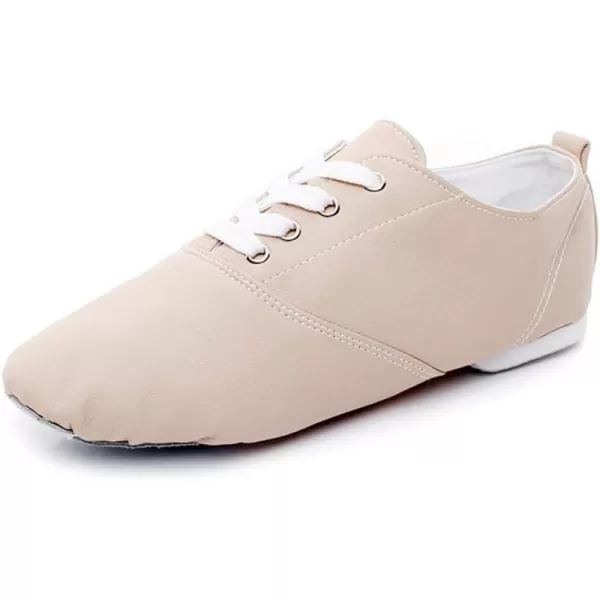 JUODVMP Womens Leather Upper and Suede Split Sole Jazz Ballet Yoga Dance ShoesModel TJDBPUFBJSBeige