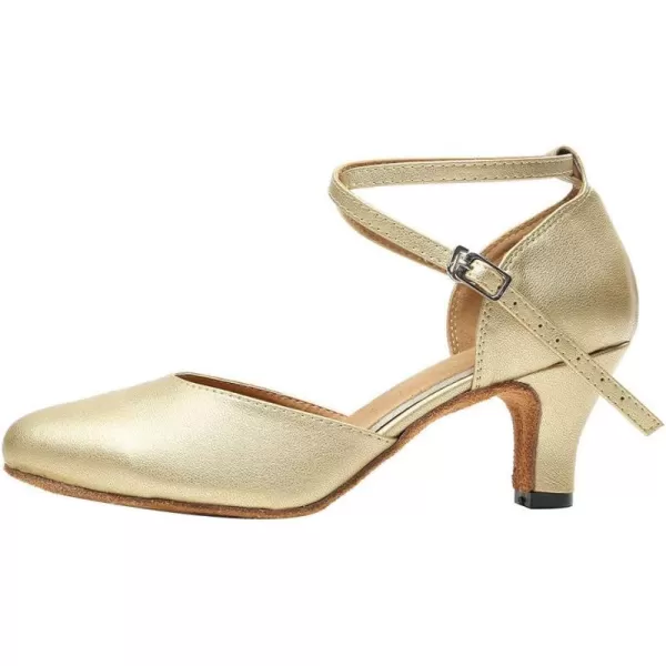 JUODVMP Womens Professional Latin Ballroom Dance Shoes Closed Toe Ladies TStrap Modern Dance Pump Shoes Model YCL272L246gold3 Heel