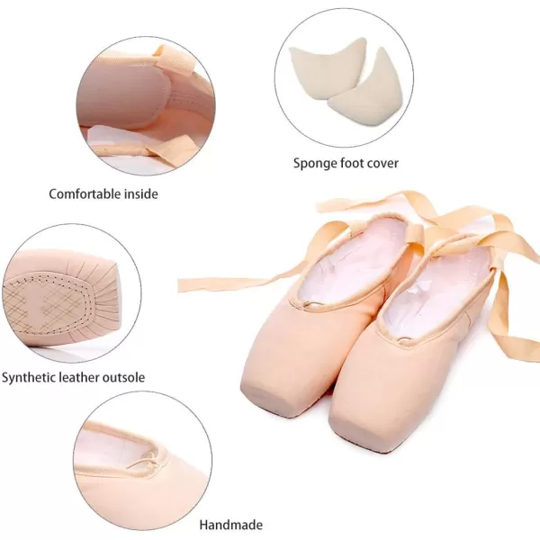 JUODVMP Ballet Pointe Shoes for Girls and Women SatinCanvas Professional Ballet Dance Shoes with Ribbon and Toe PadsModel TJZJBLPinkfm