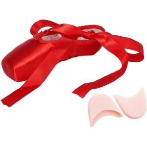 imageJUODVMP Ballet Pointe Shoes for Girls and Women Red Satin Professional Ballet Dance Shoes with Ribbon and Silica gel Toe PadsModel TJZJBL5 M US
