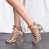 imageJUODVMP Women Latin Dance Shoes Cross Straps Stiletto Heel peep Toe Ballroom ChaCha High Heel Dance Shoes Model YCL552Ycl552gold35 Heelr