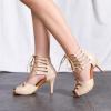imageJUODVMP Women Latin Dance Shoes Cross Straps Stiletto Heel peep Toe Ballroom ChaCha High Heel Dance Shoes Model YCL552Ycl554beige33 Heelzg428