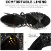 imageJUODVMP Women Rhinestone Ballroom Dance Shoes Latin Satin Salsa Performance Dance Shoes Model YCL429Black35 Heel