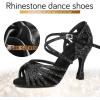 imageJUODVMP Women Rhinestone Ballroom Dance Shoes Latin Satin Salsa Performance Dance Shoes Model YCL429Black35 Heel