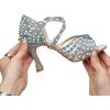 imageJUODVMP Women Rhinestone Ballroom Dance Shoes Latin Satin Salsa Performance Dance Shoes Model YCL429Blue35 Heel