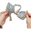 imageJUODVMP Women Rhinestone Ballroom Dance Shoes Latin Satin Salsa Performance Dance Shoes Model YCL429Blue35 Heel