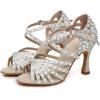 imageJUODVMP Women Rhinestone Ballroom Dance Shoes Latin Satin Salsa Performance Dance Shoes Model YCL429White35 Heel