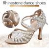 imageJUODVMP Women Rhinestone Ballroom Dance Shoes Latin Satin Salsa Performance Dance Shoes Model YCL429White35 Heel