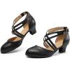imageJUODVMP Womens Ballroom Dance Shoes Leather Pumps for Women Cross Strap Character Dance ShoesSuede SoleL7161black15 Inch Heel