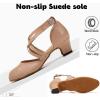imageJUODVMP Womens Ballroom Dance Shoes Leather Pumps for Women Cross Strap Character Dance ShoesSuede SoleL7161nude15 Inch Heel