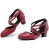 imageJUODVMP Womens Ballroom Dance Shoes Leather Pumps for Women Cross Strap Character Dance ShoesSuede SoleL7161red15 Inch Heel