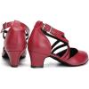 imageJUODVMP Womens Ballroom Dance Shoes Leather Pumps for Women Cross Strap Character Dance ShoesSuede SoleL7161red15 Inch Heel
