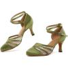 imageJUODVMP Womens Closed Toe Dance Heels Green Satin Latin Ballroom Dance Shoes for Wedding Party Model YCL189Green3 Inchycl189