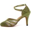 imageJUODVMP Womens Closed Toe Dance Heels Green Satin Latin Ballroom Dance Shoes for Wedding Party Model YCL189Green33 Inchycl189