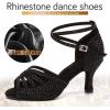 imageJUODVMP Womens Latin Dance Shoes Rhinestones Satin Ballroom Dancing Shoes Salsa Professional Dance ShoesBlack3 Heel