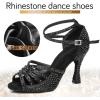 imageJUODVMP Womens Latin Dance Shoes Rhinestones Satin Ballroom Dancing Shoes Salsa Professional Dance ShoesBlack35 Heel