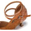 imageJUODVMP Womens Latin Dance Shoes Rhinestones Satin Ballroom Dancing Shoes Salsa Professional Dance ShoesBrown3 Heel