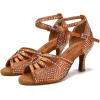 imageJUODVMP Womens Latin Dance Shoes Rhinestones Satin Ballroom Dancing Shoes Salsa Professional Dance ShoesBrown3 Heel