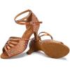 imageJUODVMP Womens Latin Dance Shoes Rhinestones Satin Ballroom Dancing Shoes Salsa Professional Dance ShoesBrown3 Heel
