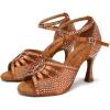 imageJUODVMP Womens Latin Dance Shoes Rhinestones Satin Ballroom Dancing Shoes Salsa Professional Dance ShoesBrown35 Heel