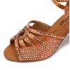 imageJUODVMP Womens Latin Dance Shoes Rhinestones Satin Ballroom Dancing Shoes Salsa Professional Dance ShoesBrown35 Heel