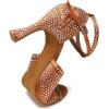 imageJUODVMP Womens Latin Dance Shoes Rhinestones Satin Ballroom Dancing Shoes Salsa Professional Dance ShoesBrown35 Heel