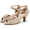 imageJUODVMP Womens Latin Dance Shoes Rhinestones Satin Ballroom Dancing Shoes Salsa Professional Dance ShoesNude23 Heel