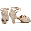 imageJUODVMP Womens Latin Dance Shoes Rhinestones Satin Ballroom Dancing Shoes Salsa Professional Dance ShoesNude23 Heel