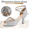 imageJUODVMP Womens Latin Dance Shoes Rhinestones Satin Ballroom Dancing Shoes Salsa Professional Dance ShoesSilver33 Heel