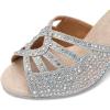 imageJUODVMP Womens Latin Dance Shoes Rhinestones Satin Ballroom Dancing Shoes Salsa Professional Dance ShoesSilver35 Heel