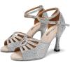 imageJUODVMP Womens Latin Dance Shoes Rhinestones Satin Ballroom Dancing Shoes Salsa Professional Dance ShoesSilver35 Heel