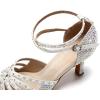 imageJUODVMP Womens Latin Dance Shoes Rhinestones Satin Ballroom Dancing Shoes Salsa Professional Dance ShoesWhite3 Heel
